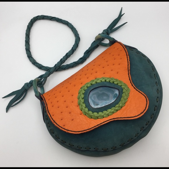 Hand Made Handbags - 🏜 BOHO Artisan TURQUOISE Ostrich LEATHER Hobo BAG